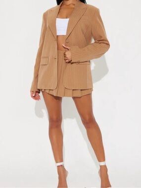 Fashion Nova Camel Blazer and Mini Skirt Set